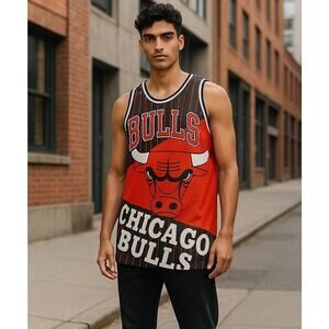 NWT Chicago Bulls Tank Top Jersey Shirt All Over Print Logo Mens XL AS IS